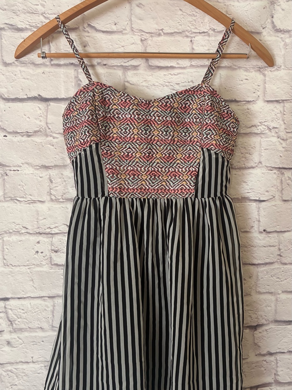 Bar III Striped Boho Midi Sun Dress with Pink Patterned Bodice - Large